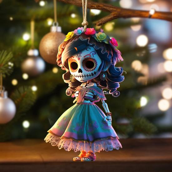 Halloweenská dekorace Lebka Panenka Přívěsek do auta Kreslená postavička Ozdoba Závěsná dekorace do interiéru auta