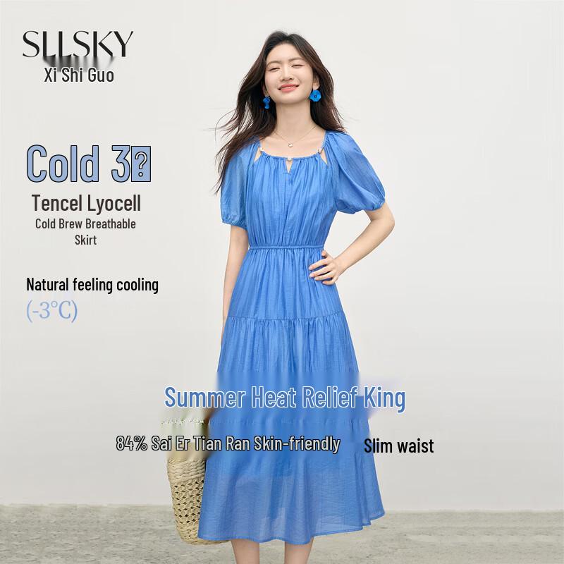 Elegant Klein Blue Bohemian Lyocell Midi Dress M
