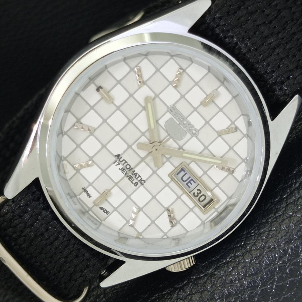 MENS VINTAGE REFURBISHED SEIKO 5 AUTOMATIC JAPAN WHITE DIAL WATCH A440411-4 Sk-a440411