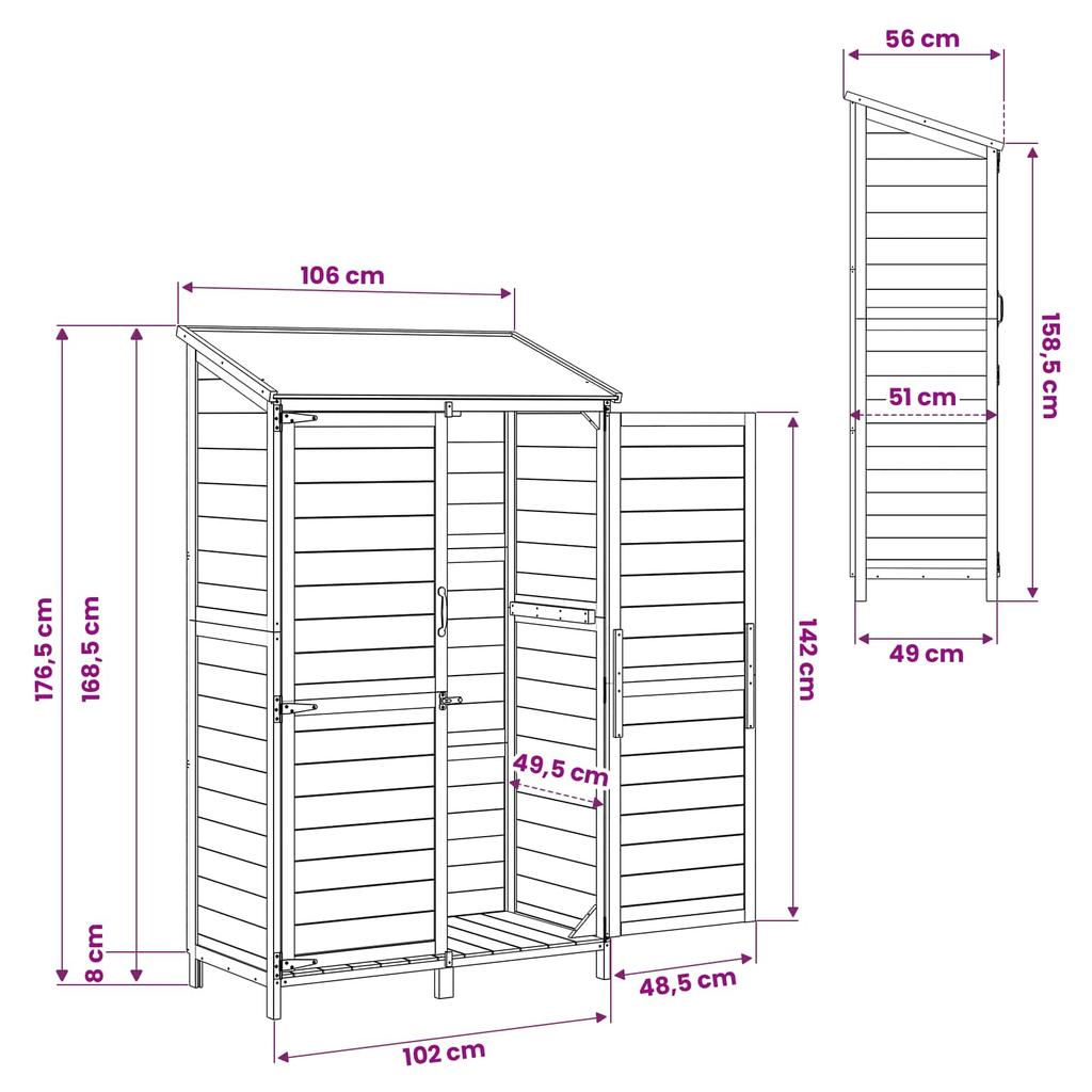 Gartenschuppen Natur 106,5 x 56 x 176 cm Massives Fichtenholz