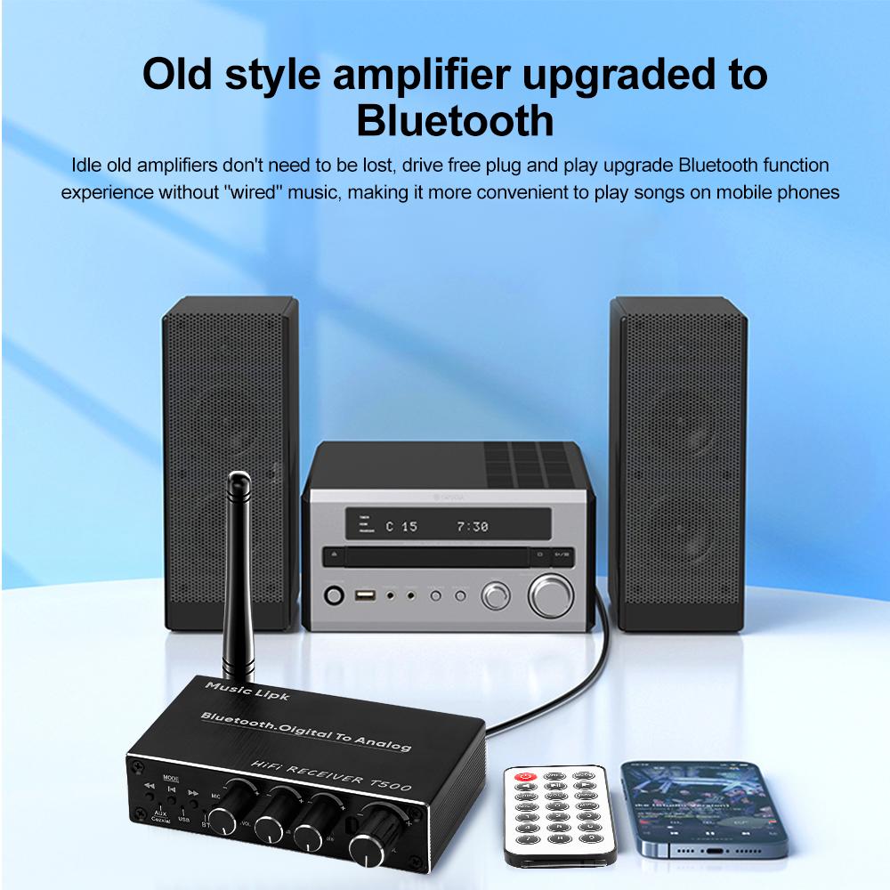 T500 DAC Bluetooth 5.4 Audio Receiver Digital To Analog Converter 3.5mm AUX RCA Coaxial USB U-Disk Karaoke Stereo Wireless Adapter