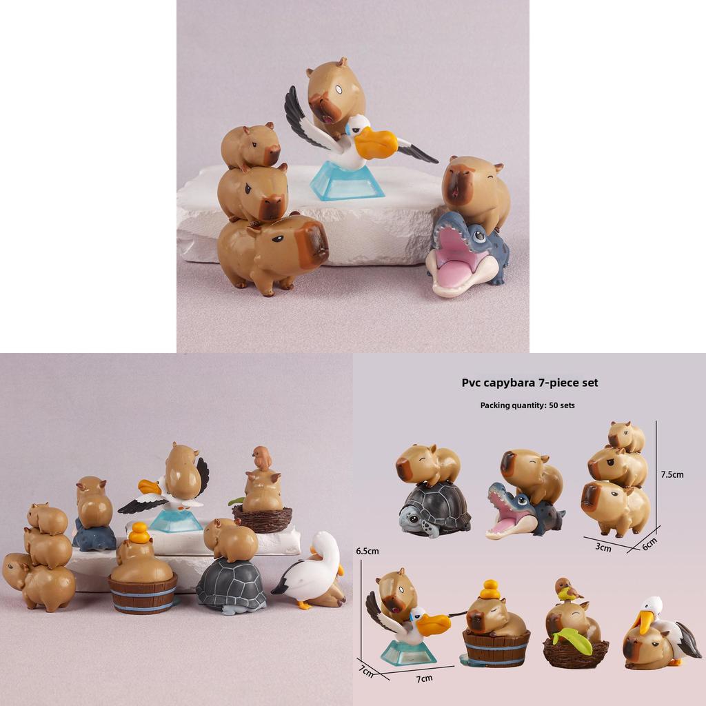 Conjunto de Figuras Colecionáveis de Capivara Com Material de PVC Para Decoração de Mesa e Presente