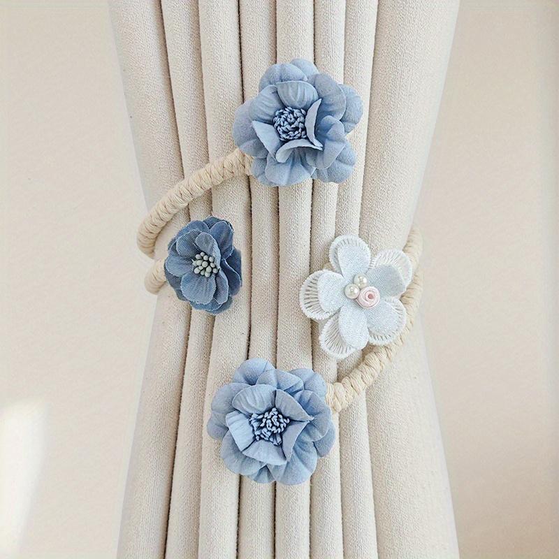 2pcs Elegant 3D Floral Curtain Tieback - Pink Polyester Flower Design with Pearl Accents, Rope-Like Texture for Bedroom & Living Room Home Decor