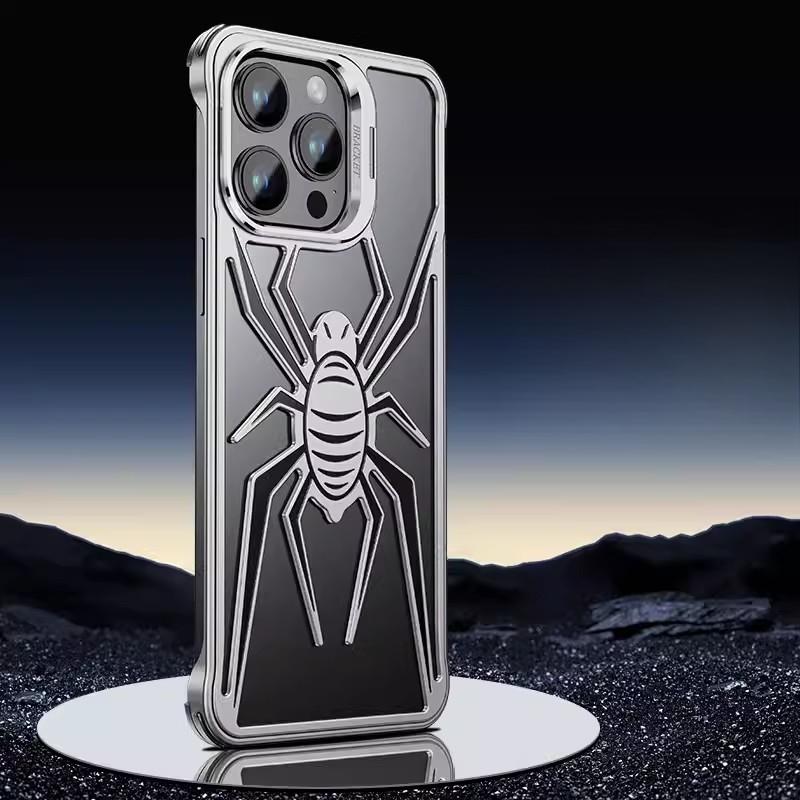 Applicable To IPhone15proMax Spider Armor Metal Phone Case Apple 14 Hollow Borderless 13 Protection Case