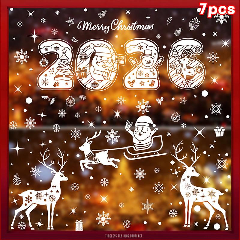 Naklejki Merry Christmas, Noworoczne białe płatki śniegu naklejki elektrostatyczne, Święty Mikołaj, Renifer, Bałwan naklejki na okno