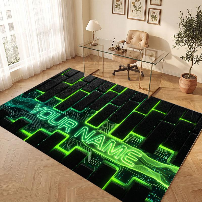 City Cyberpunk Theme Crystal Velvet Floor Rug Personalized Custom Name Text Warm Carpet Home Decoration