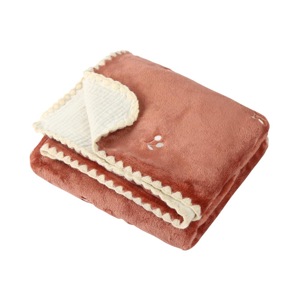 

Hugmuu Flannel Gauze Baby 3 Prevents Colds While Cute Red Brown x White Blanket, Sizes, Warm, Sleeping, (70x100cm, Cherry)