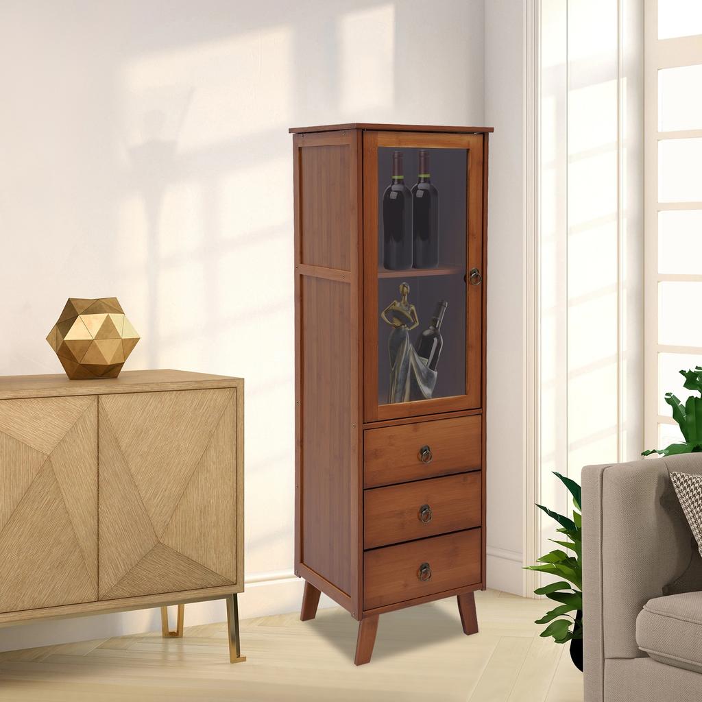 Tall Wooden Sideboard Storage Buffet Cabinet w/ Door & 3 Drawers, for Dining Room Kitchen Hallway Entryway, 32W x 29D x 110H cm