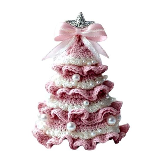 Handmade Crochet Christmas Tree DIY Xmas Tree Crochet Craft Starter Set with Bow And Faux Pearl for Beginners Knitting Holiday Decoration for