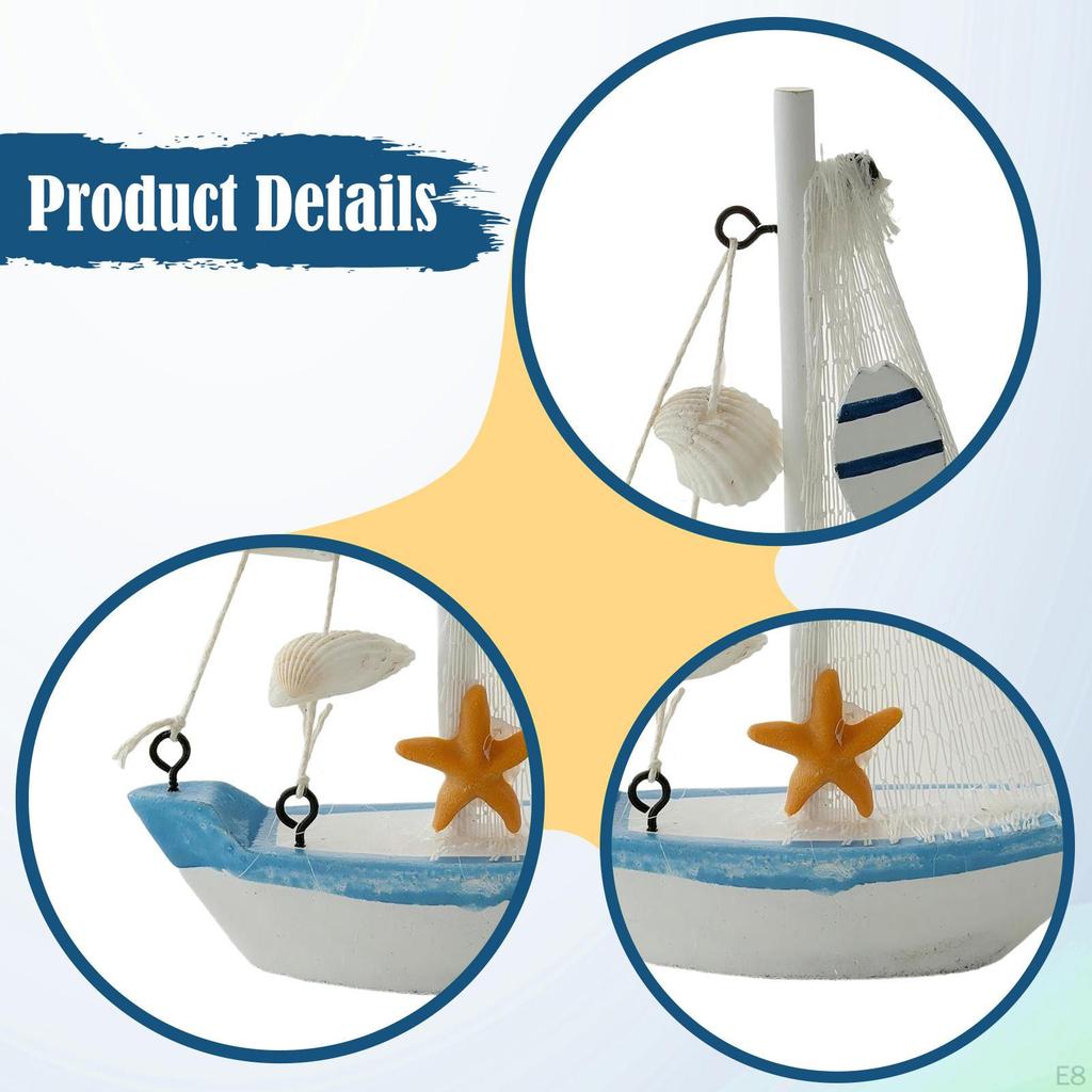 Mini Sailboat Model Beach Nautical Decorative Crafts Table Ornament Home Decor for Housewarming