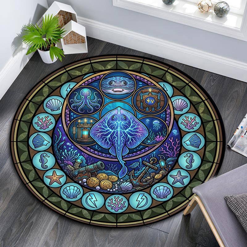 Oceanic Mystery Symbols Round Area Rug Under Office Chairs Bedroom Living Room Home Decor