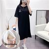 Maternity Nursing Summer A-line Dress with Short Sleeves and Over-the-Knee Length for Postpartum Homewear