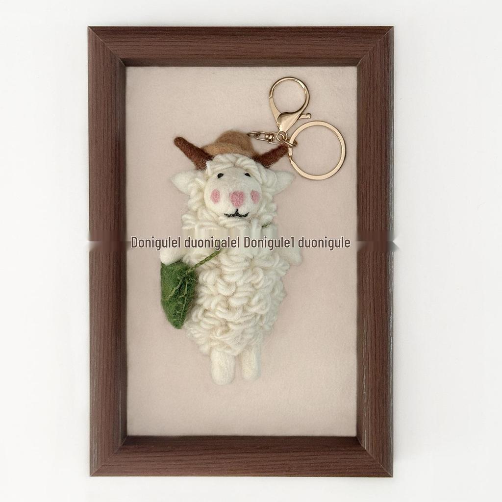 Nepal Handmade Wool Felt Farmer's Hat Sheep Doll Keychain & Bag/Car Charm