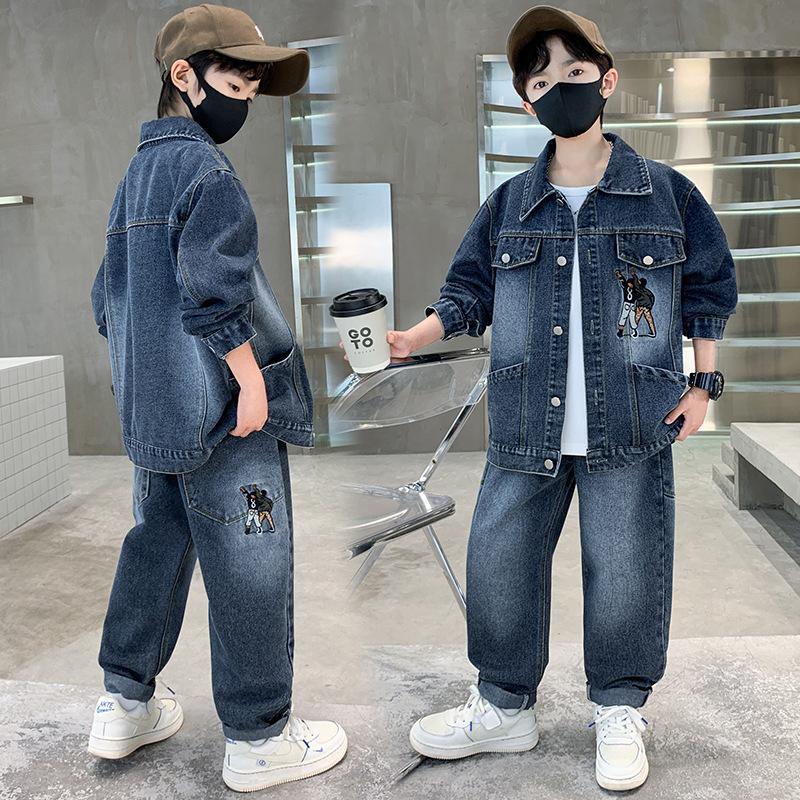 Children's Suit Autumn Long-sleeved Boys Denim Two-piece Children's Casual Suit for Small and Medium-sized Children