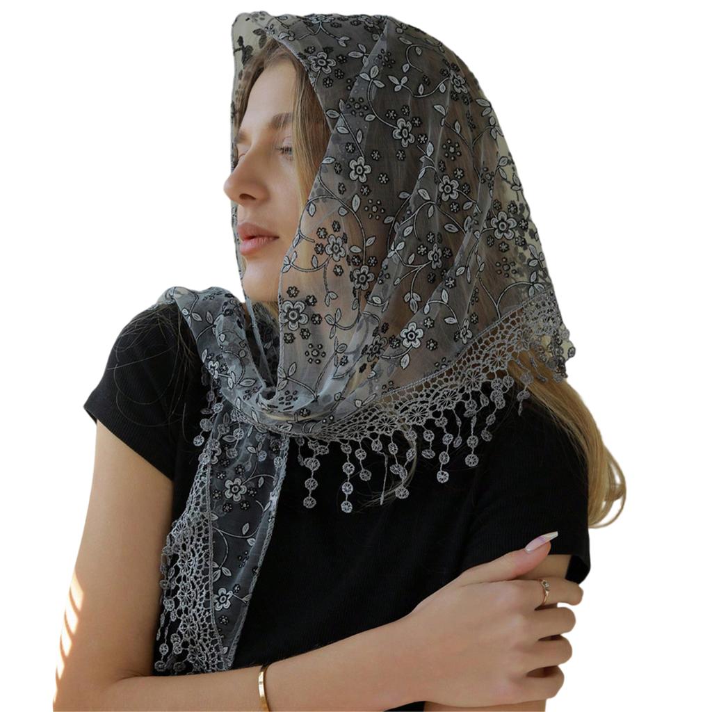 Seethrough Lace Flower Head Scarf Triangle Headwrap Bandanas for Women Daily and Casual Wear Music Festival Headpiece