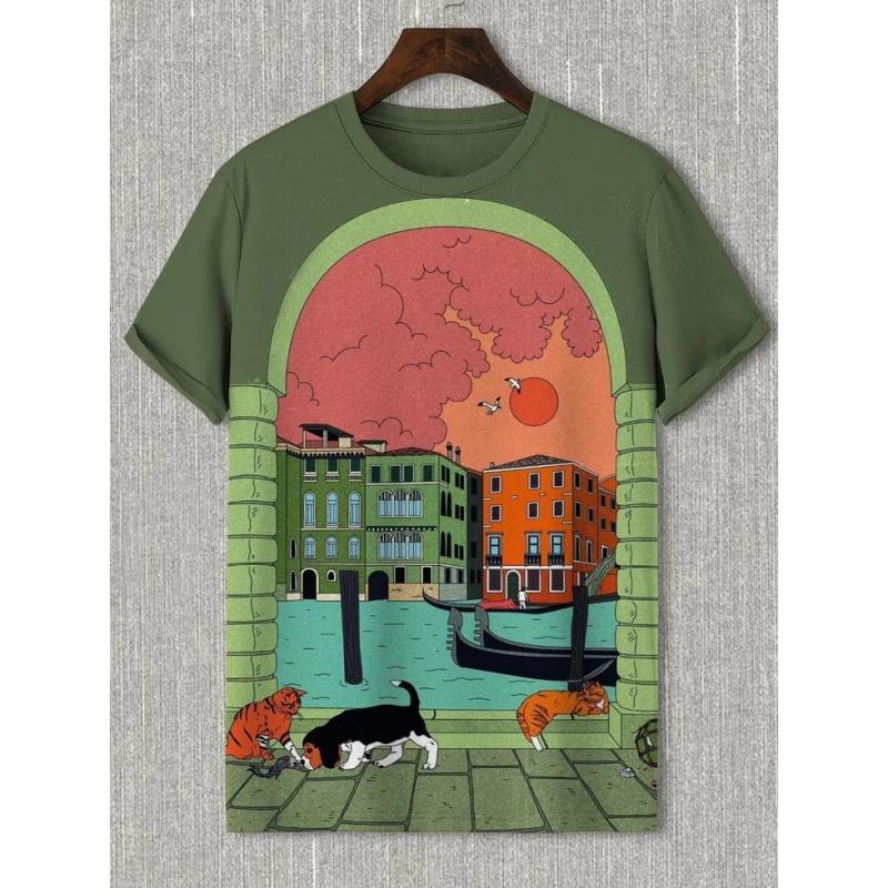 Summer Loose Short Sleeve Tees Round Neck Sportwear Tops3D Printed Panda Face T-Shirt For Men Cat Tentacles Pattern T-Shirts