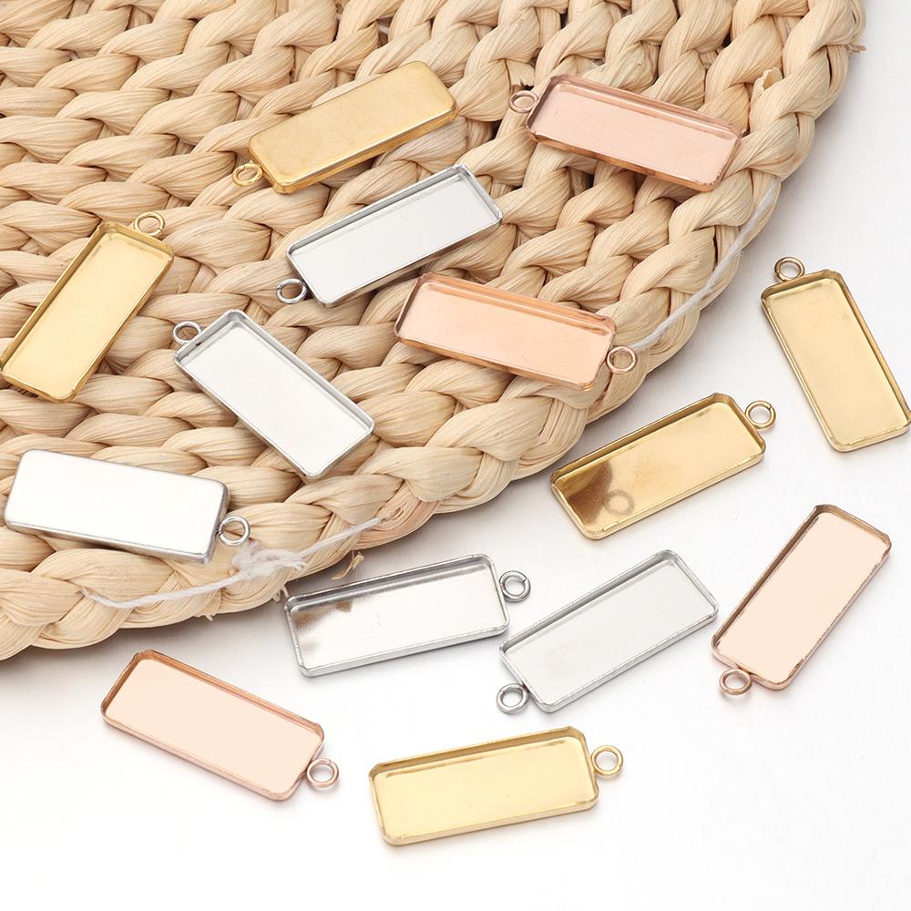 10pcs 10x25mm Stainless Steel Rectangle Blank Tray Pendant Cabochon Base For Jewelry Making DIY Necklace Pendants Acccessories