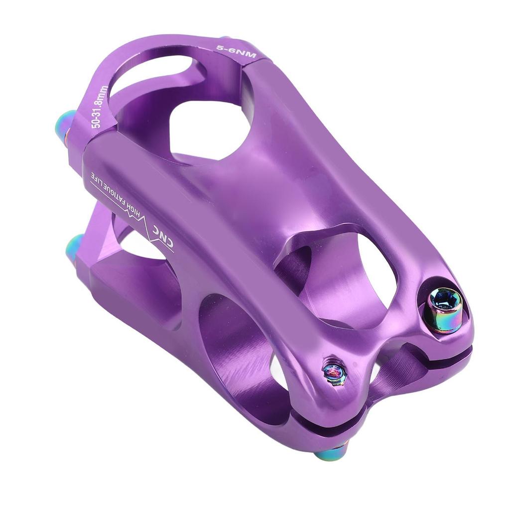Cycling Stem CNC Hollowed Out High Strength Aluminum Alloy 50mm Handlebar Stem for 28.6mm and 31.8mm Diameter Purple