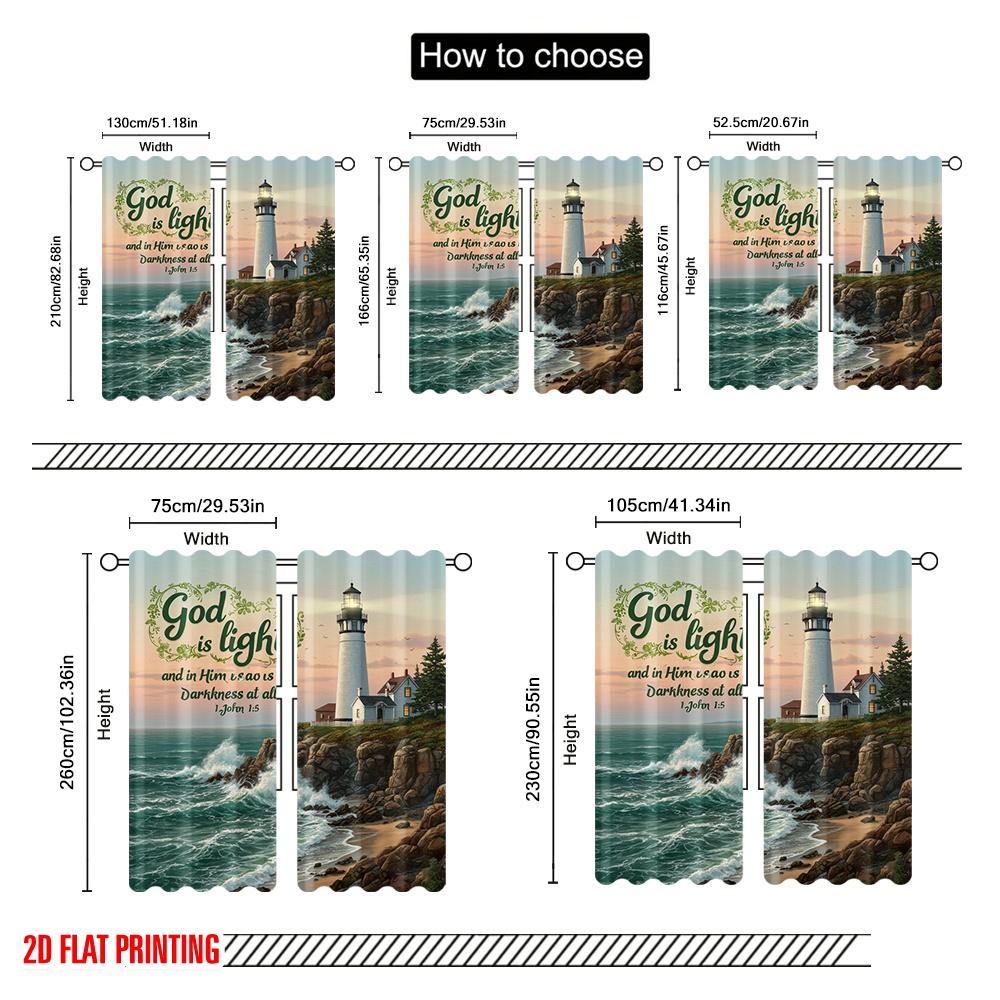 2pcs 2D flat printing Curtain Lighthouse Ocean Wave God Polyester Fabric Without Electricity Festive Curtains Perfect for gold