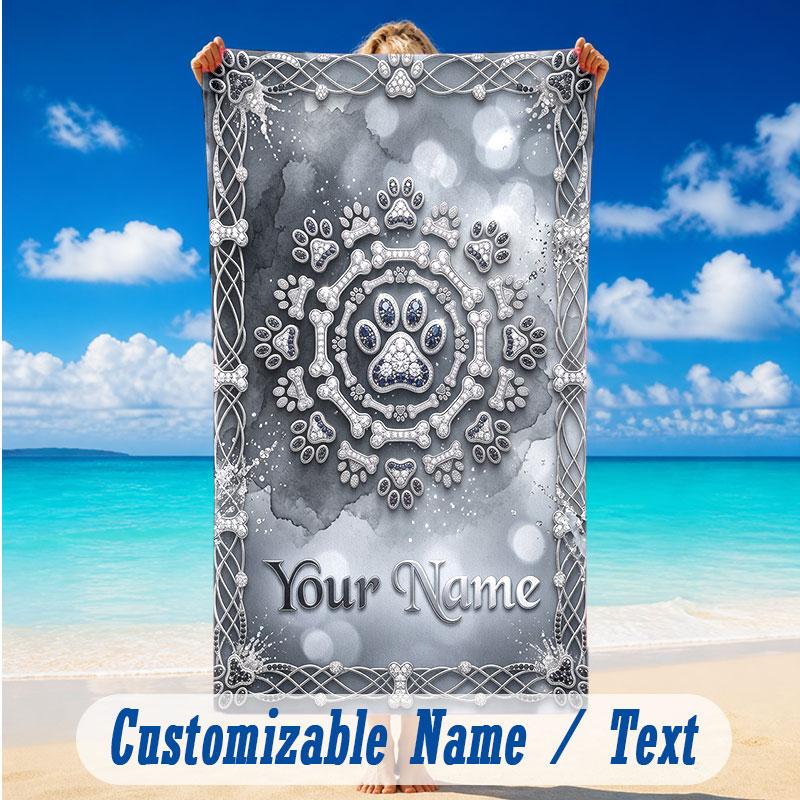 Dog Theme Beach Towel Personalized Custom Name & Text Soft Quick Dry Beach Towel for Swimming Travel
