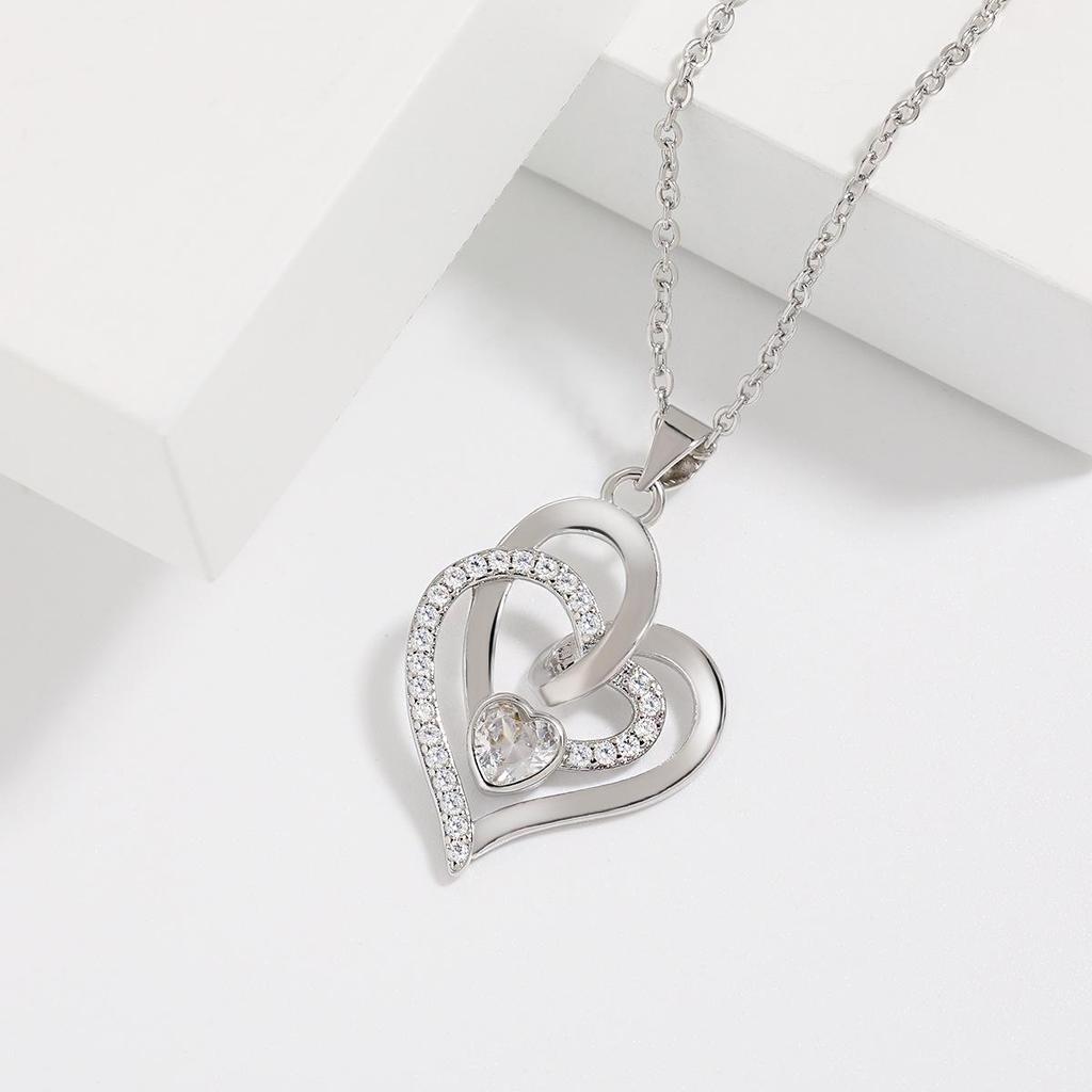 Cross New Irregular Interlocking Heart Pendant Necklace - Women's European & American High-End Celebrity Style