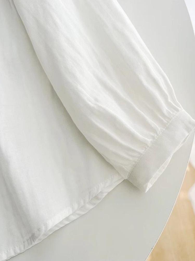 Women's Retro Cotton Linen Slimming Long Sleeve Shirt - Solid Color, Loose Fit for Spring & Autumn.