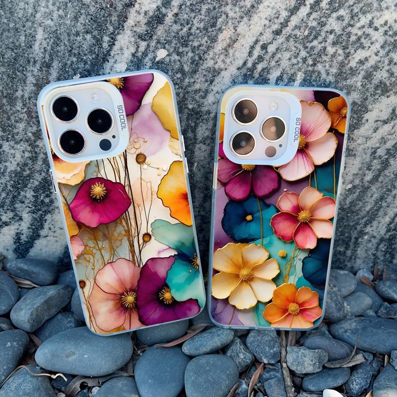 Colorful Flower Laser Phone Case For iPhone 15 Pro Max 14 13 11 12 Pro Max 13 Mini 15 14 Plus Shockproof Protection Back Covers