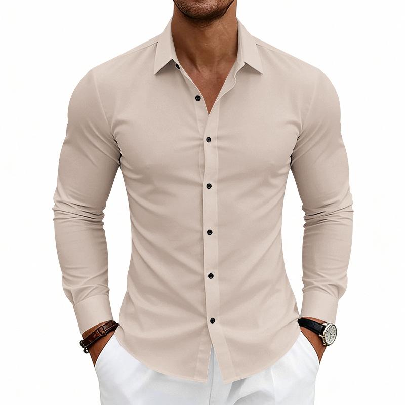 Men's Long Sleeve Stretch Shirt Slim Fit Button Down Collar Dress Shirt Business Work Shirt Casual Office Shirt