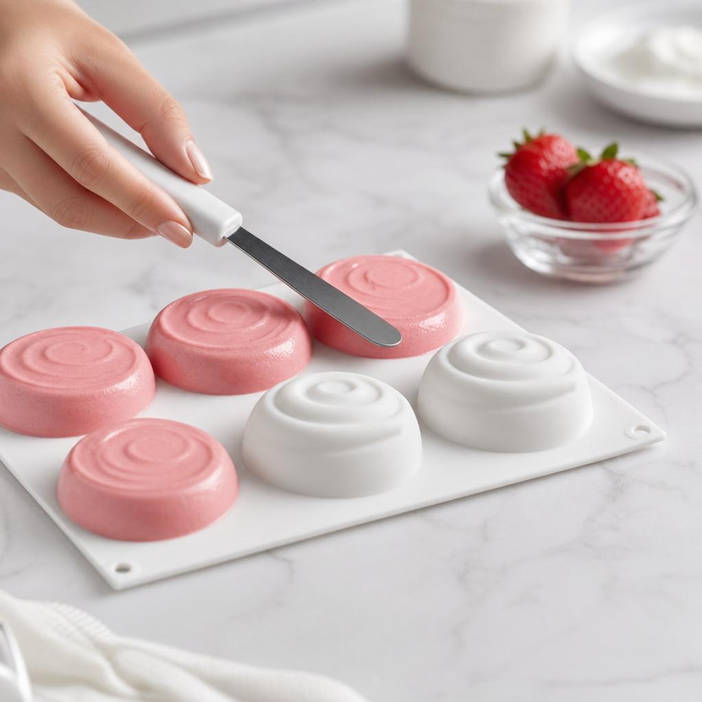 6 Cavity Spiral Round Silicone Mousse Mold for Baking DIY Cake Pudding Dessert Mold Flexible Non-Stick Baking Tray for Home and Professional Use