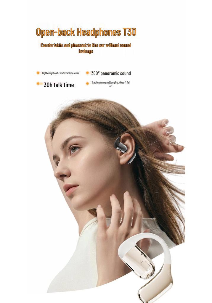 T30 Wireless Bluetooth Sport Ear Hook with Noise Canceling, Long Battery Life, Single Ear Design