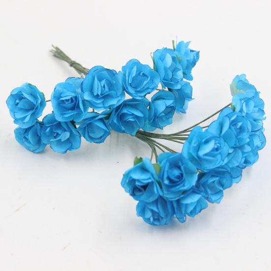 12 Pcs Mini Artificial Rose Flower Bouquet 12 Heads Paper Rose Flowers with Stems for Scrapbooking Wedding DIY Crafts