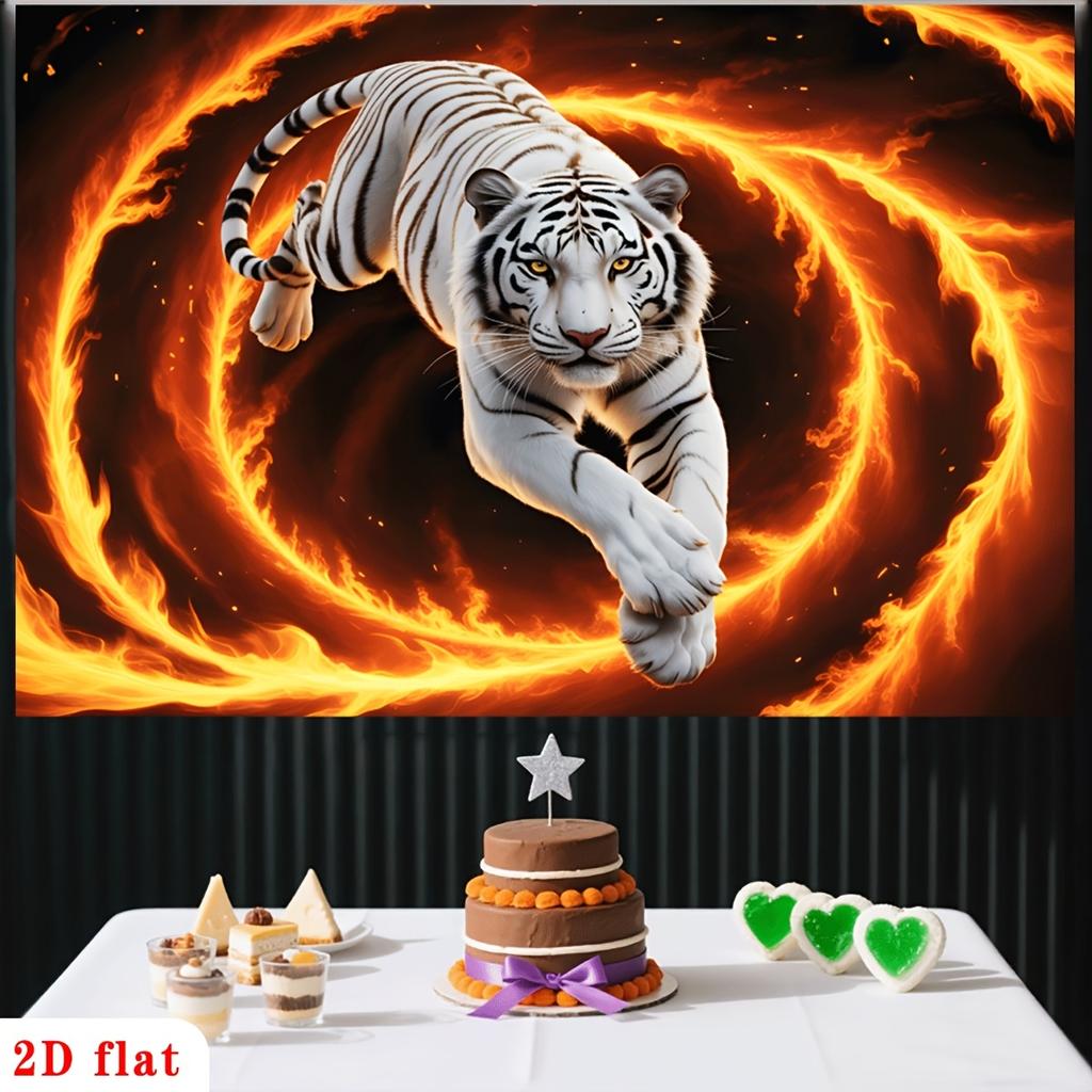 1Pcs Flaming White Tiger Decoration Background Winter Backdrop Decorations For Photo Studio Photo Booth Christmas Party