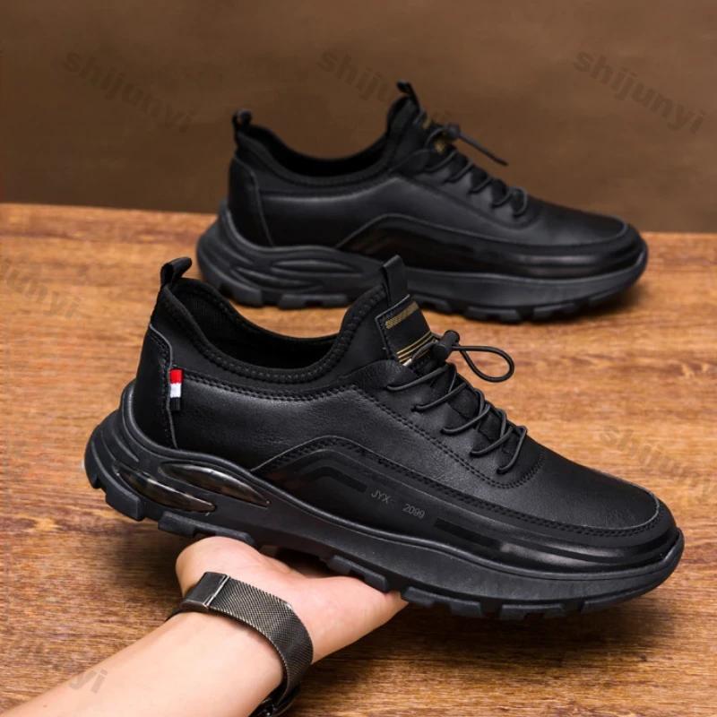 Men's Casual Sneakers Plus Fleece Fashionable Lace Up Running Shoes Man Autumn Casual Leather Walking Sneakers Training Footwear