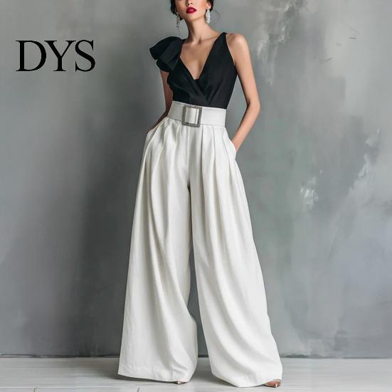 Casual Women Bottoms Pants High Waist Pure Color Oversized Wide Leg Trousers with Belt Pockets Loose Fit Business Soft Breathable