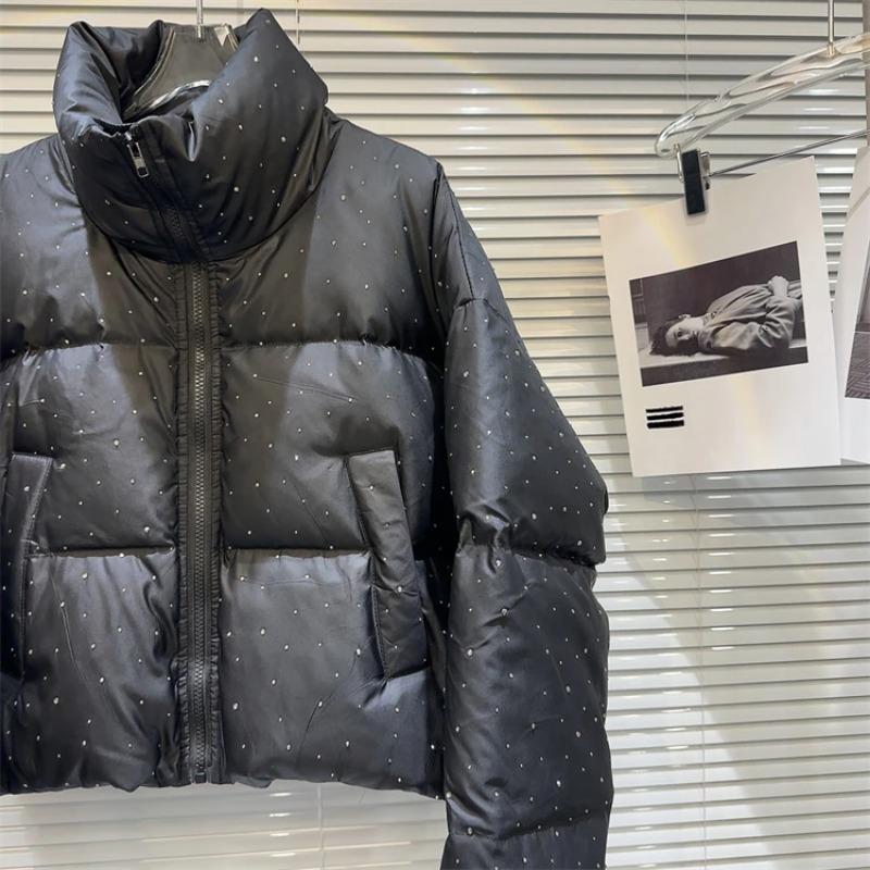 Parka de iarnă pentru femei Îmbrăcăminte exterioară Paltoane scurte Palton coreean cu strasuri Jachete groase de puf calde pentru doamne