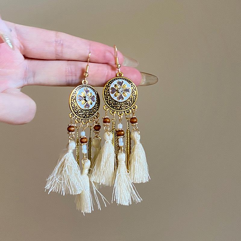 Retro Ethnic Feather Tassel Earrings - S925 Silver Needle