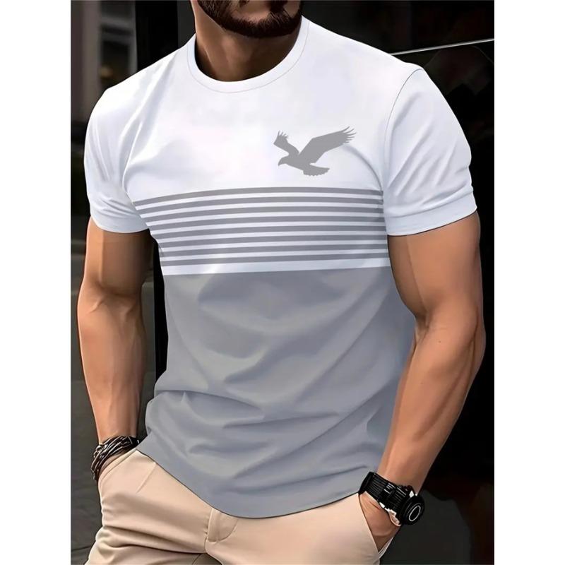 Men s Retro Round Neck Short Sleeve Polyester T-Shirt with 3D Eagle Print S