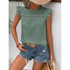2026 Women's Summer New Round Neck Lace Solid Color Ruffle Short Sleeve Top
