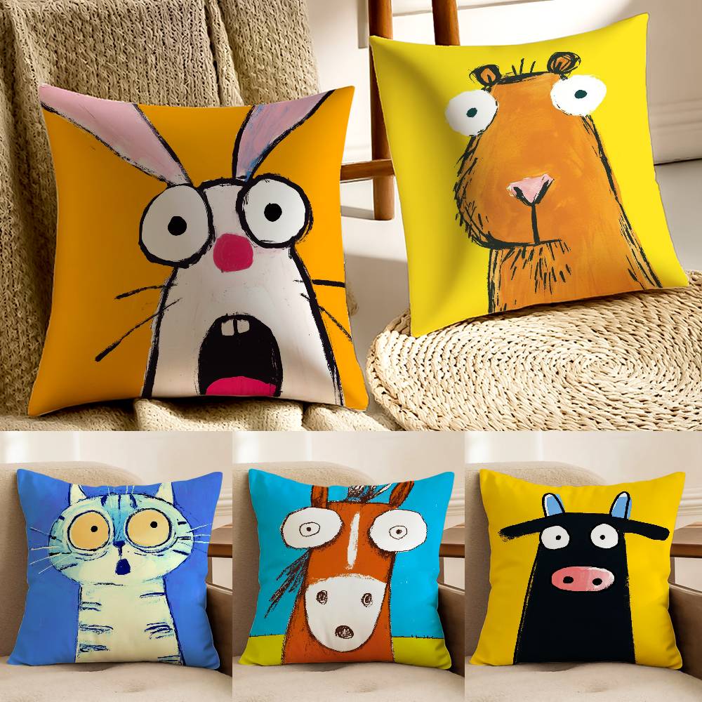 Cute Cartoon Animals Anti-dustmite Pillowcase Invisible zipper silky short plush Sofa cushion cover
