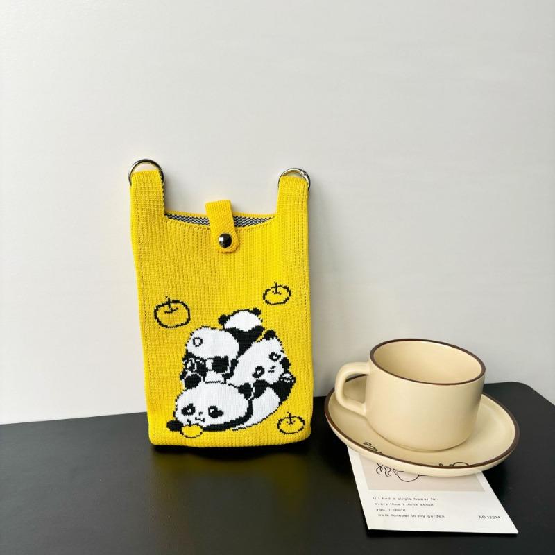 Panda Mobile Phone Bag Cute Knitted Bag High Sense Personality Versatile Dopamine Shoulder Messenger Bag Dopamine Wind