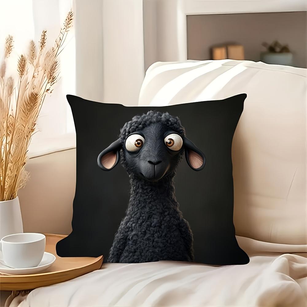 1 Pezzo Copricuscino Decorativo Nero con Stampa Pecora Nera Occhi Grandi, Adatto per Divano, Camera da Letto, Soggiorno, Un Regalo Divertente per gli Amanti degli Animali.