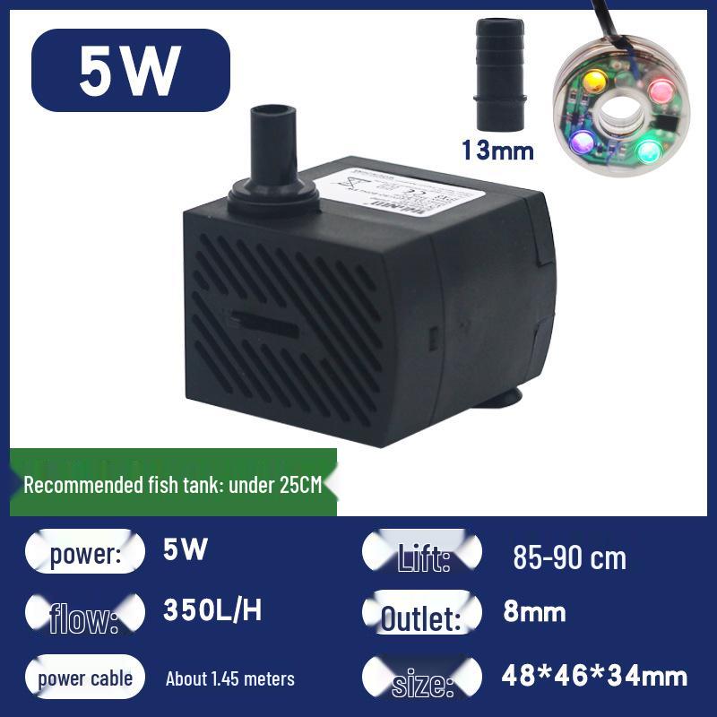 Submersible Water Pump for Fish Tanks, Fountains, Feng Shui Wheels, and Ponds with Light (5W, 6W, 8W)