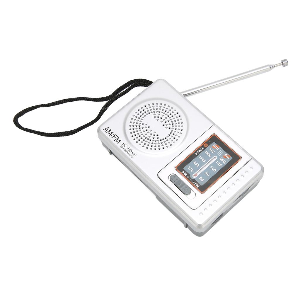 AM FM rádio Stříbrnošedá kapesní velikost AM FM kompaktní jednoduchý design kapesní rádio napájené AA bateriemi