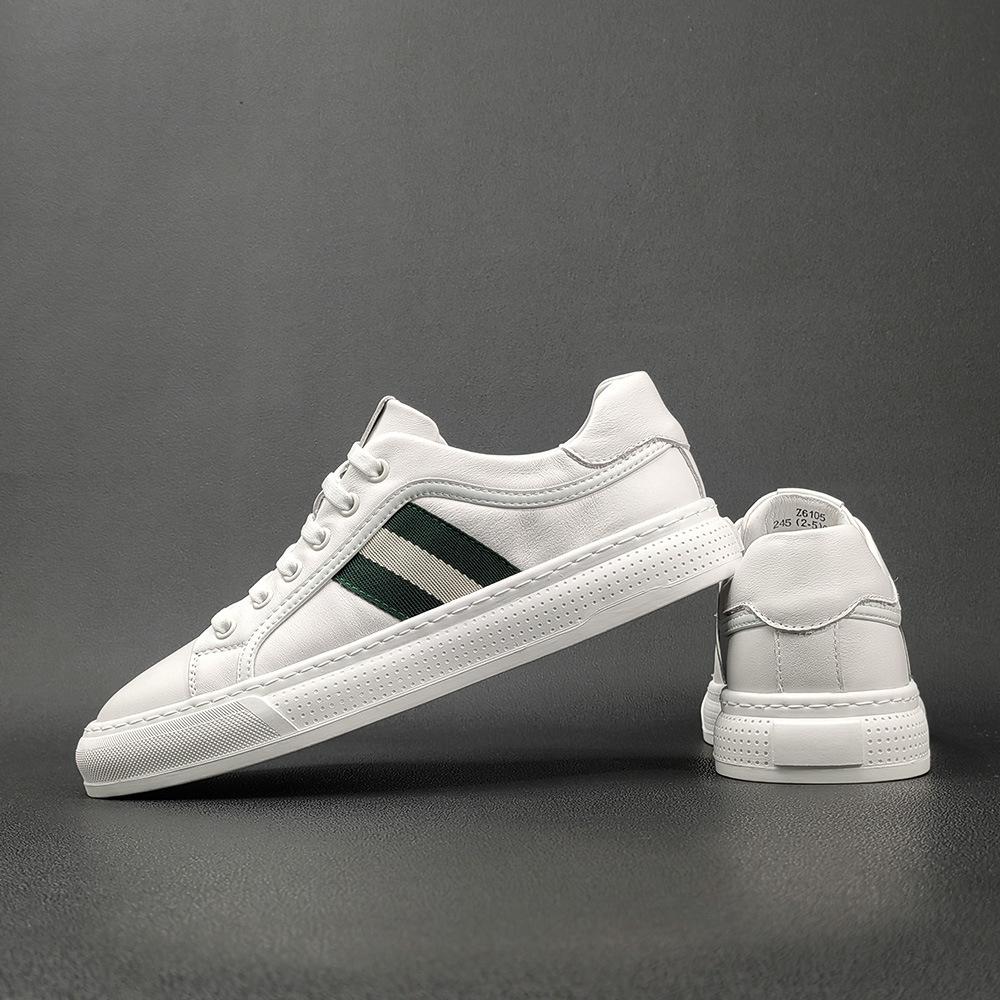 2024 European New Shoes for Men Cow Leather Casual Shoes Fashion Striped Flat Skateboard Shoes Lace-up Sneaker