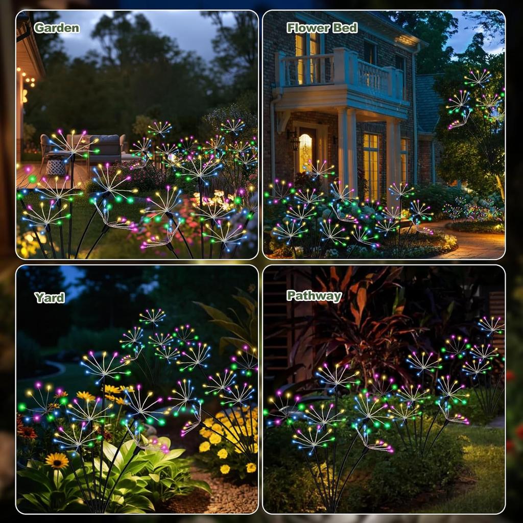 Solar Garden Lights Waterproof Solar Firework Lights with 8 Modes 60LED Solar-Powered Light for Outside Yard Pathway Garden Decor Outdoor