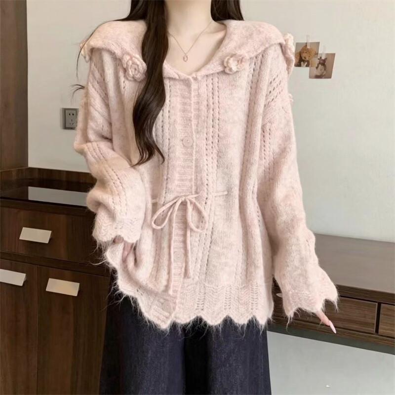 La Chapelle Women's Sailor Collar Knit Cardigan