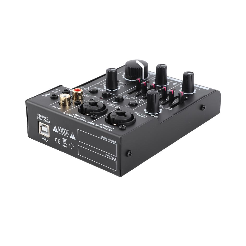 Mini 2 Channel Sound Card Mixing Console Digital Sound Mixer Built In 48V Phantom Power 5V USB Powered for Home Studio