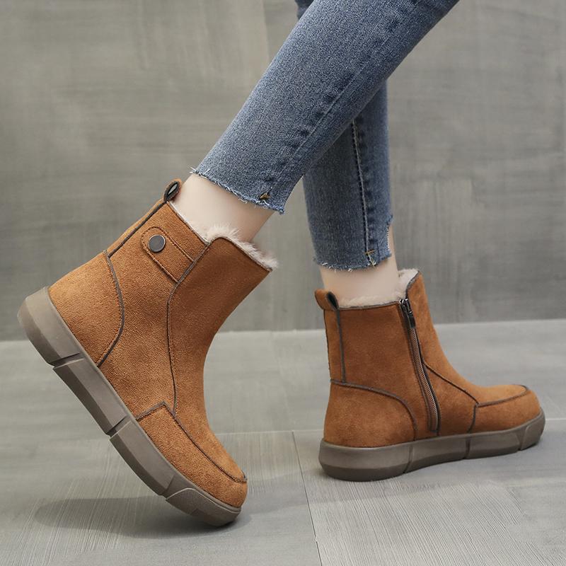 Suede Flats Fur Ankle Women Snow Boots Cozy Warm Plush Cotton Shoes Fashion Mid Heels Boots Woman Trend Goth Chelsea Botas Mujer