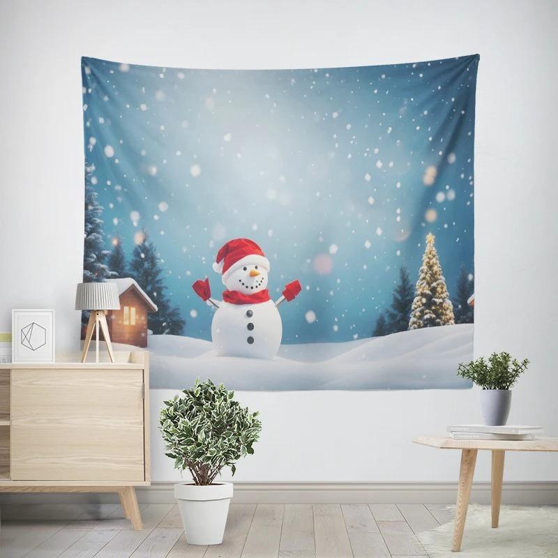 New Year Christmas Snowman Gift Box Pattern Living Room Bedroom Decorative Tapestry