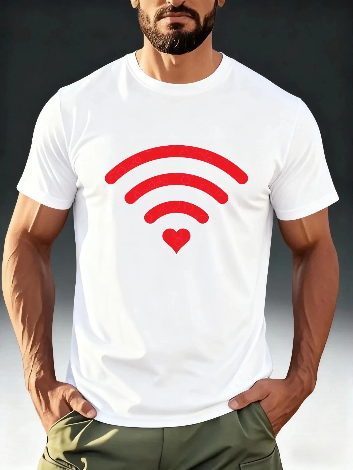 

Men s WiFi Symbol & Love Sign T-Shirt - Casual Short Sleeve Round Neck Summer Top with Print XL